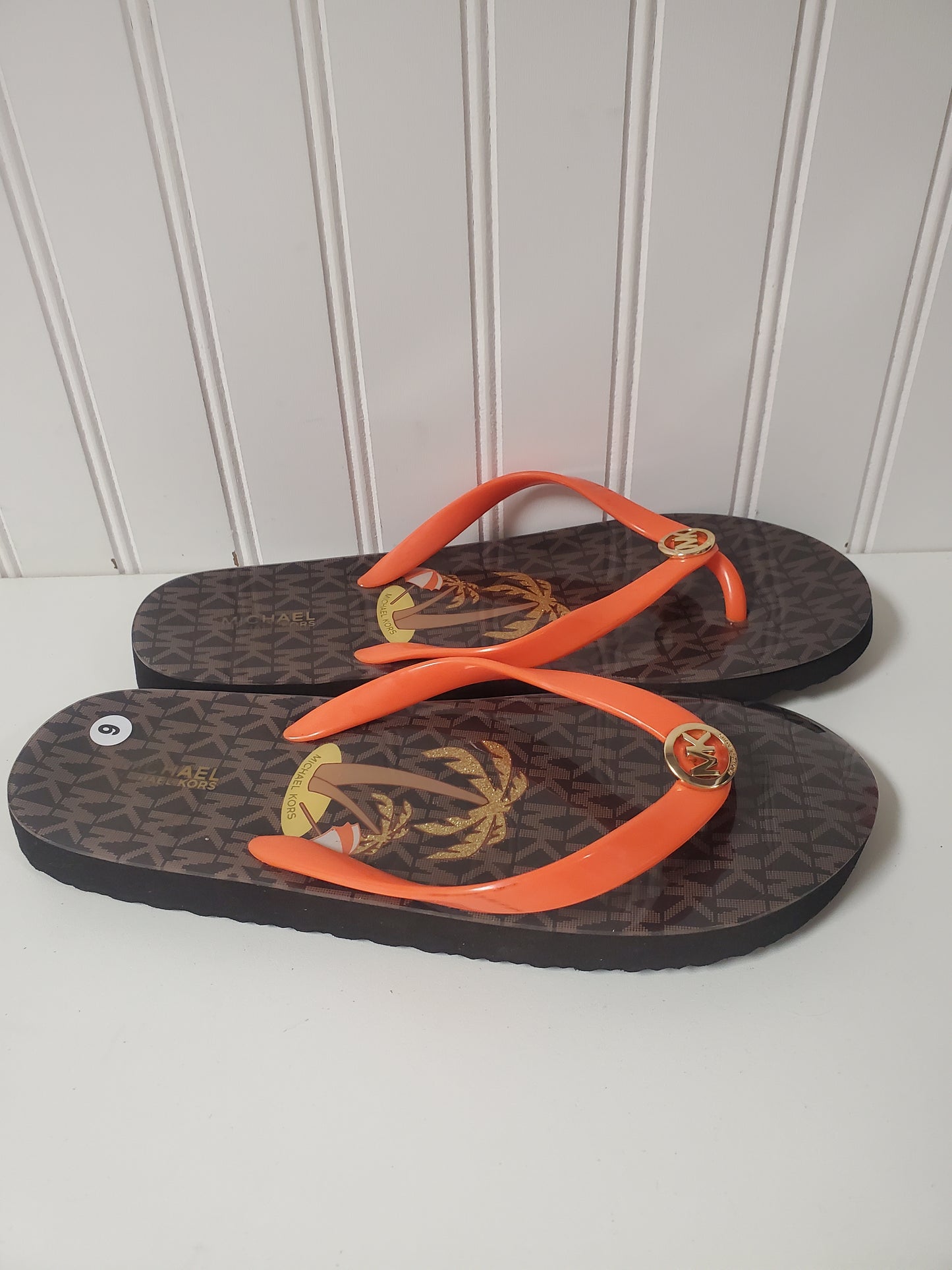 Sandals Flip Flops By Michael By Michael Kors In Brown & Orange, Size: 9