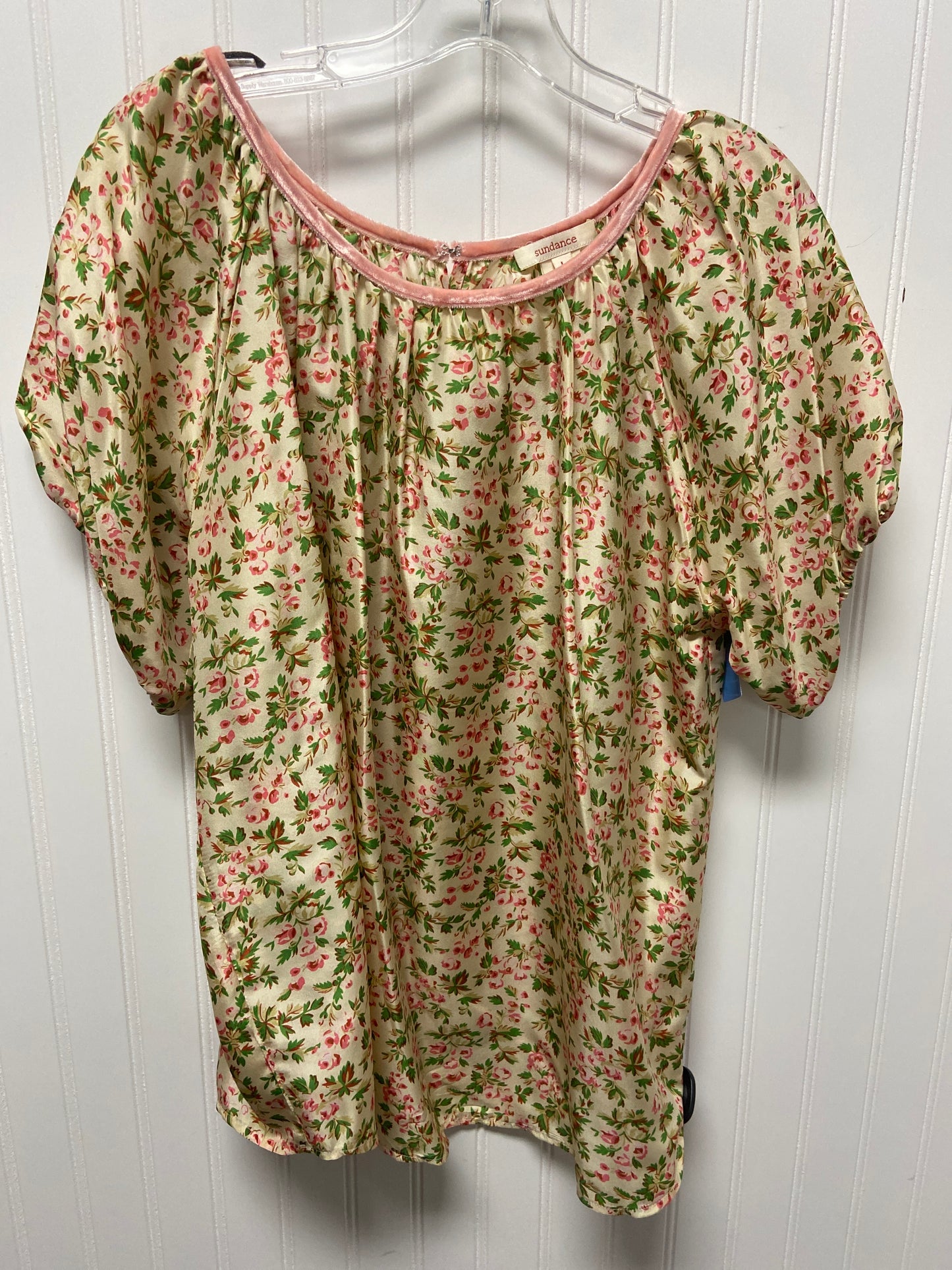 Blouse Short Sleeve By Sundance In Cream & Pink, Size: L