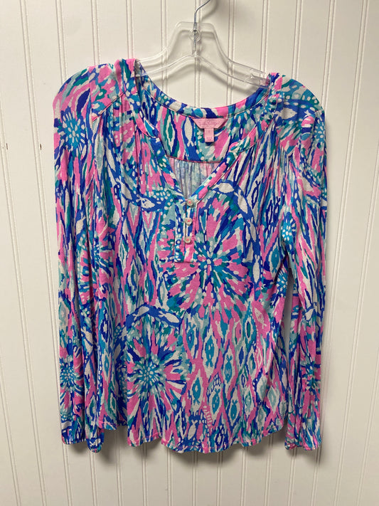 Top Long Sleeve Designer By Lilly Pulitzer In Blue & Pink, Size: S