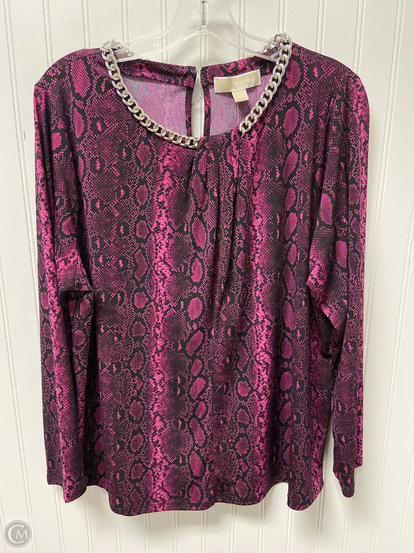 Blouse Long Sleeve By Michael By Michael Kors In Snakeskin Print, Size: 1x