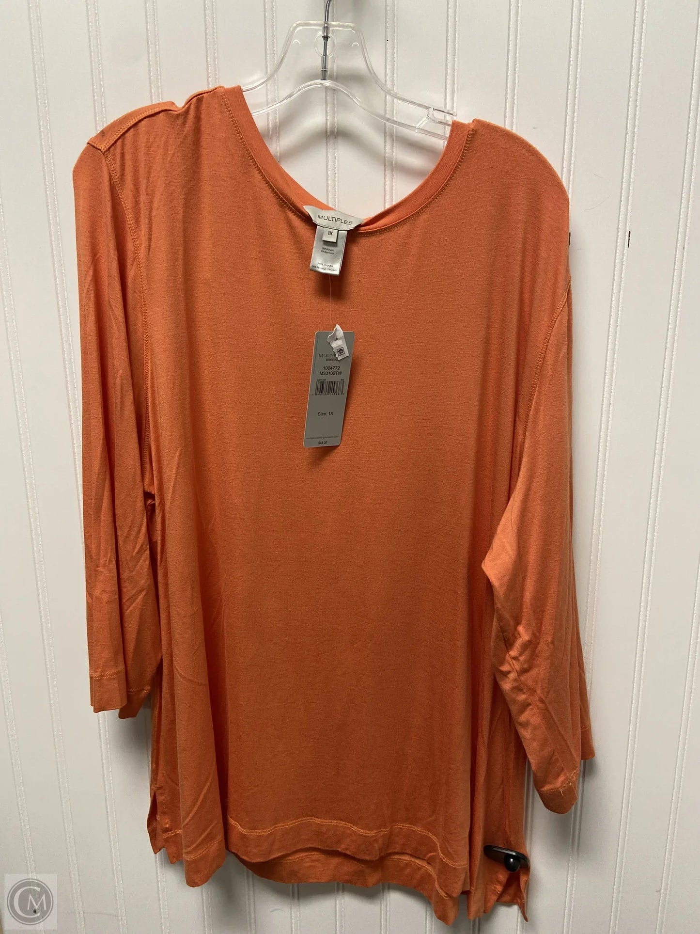 Top Long Sleeve Basic By Multiples In Orange, Size: 1x