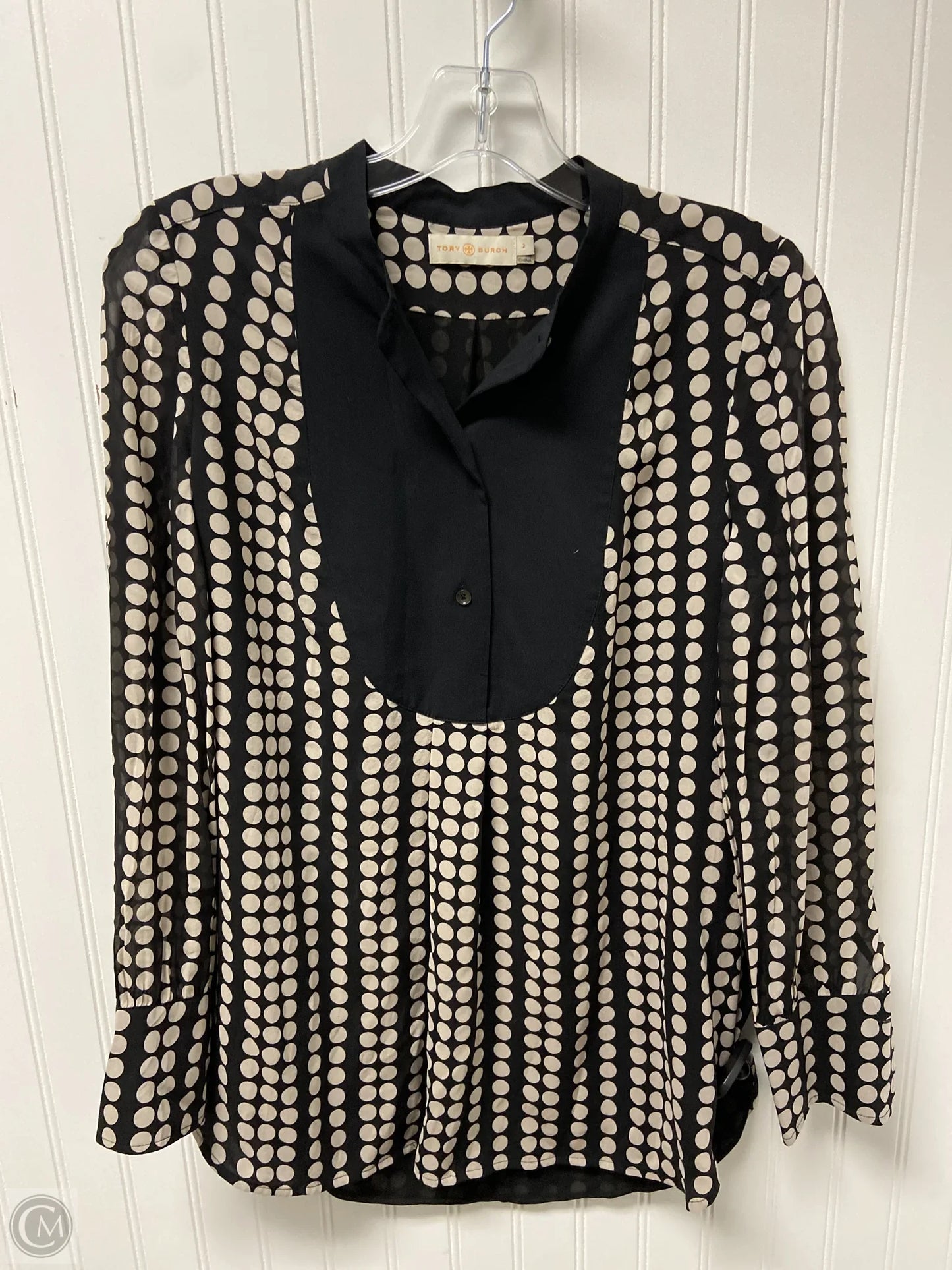 Blouse Designer By Tory Burch In Black & Grey, Size: Xs