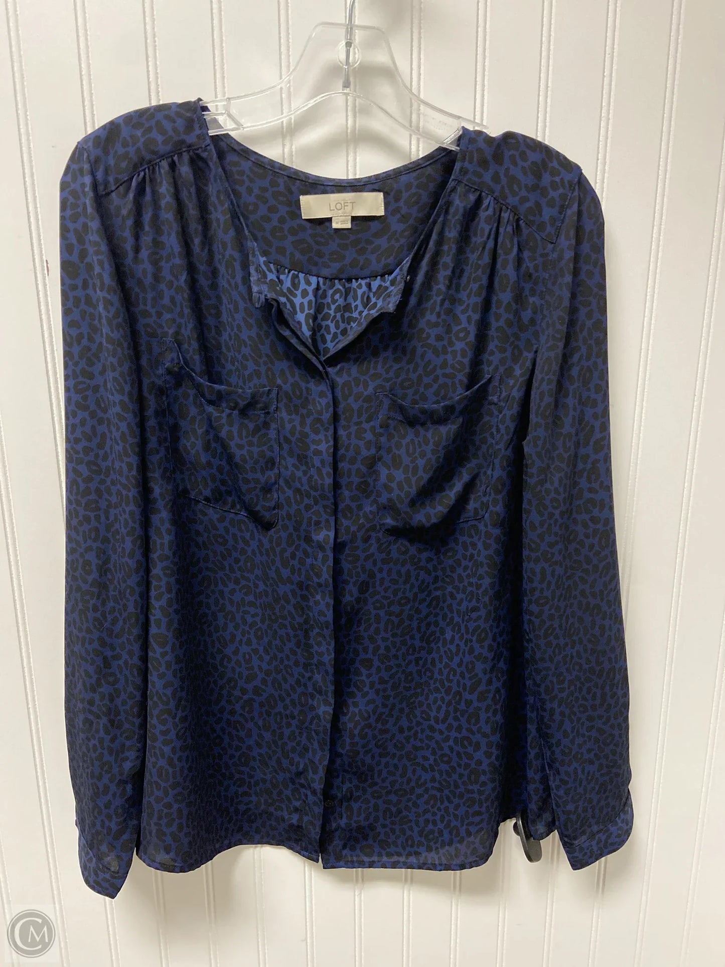 Blouse Long Sleeve By Loft In Black & Blue, Size: M