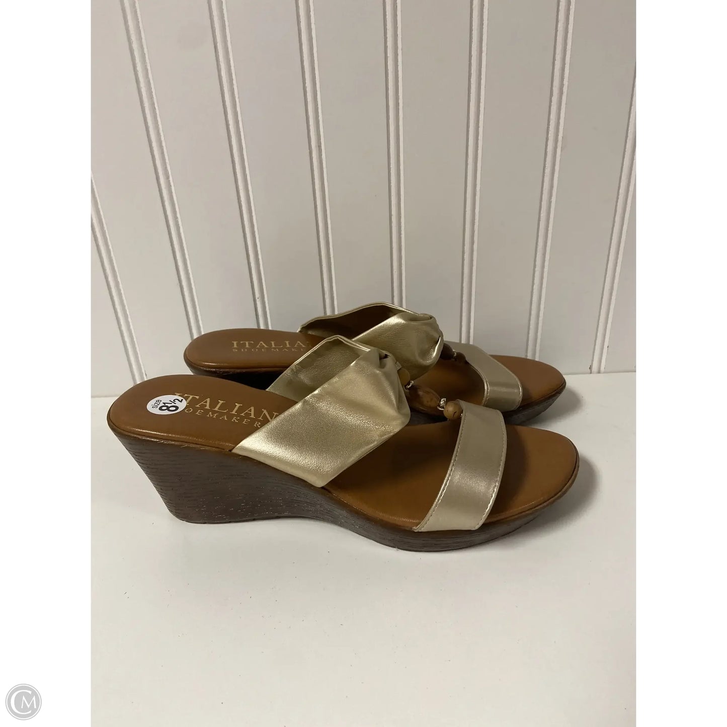 Sandals Heels Wedge By Italian Shoemakers In Gold, Size: 8.5