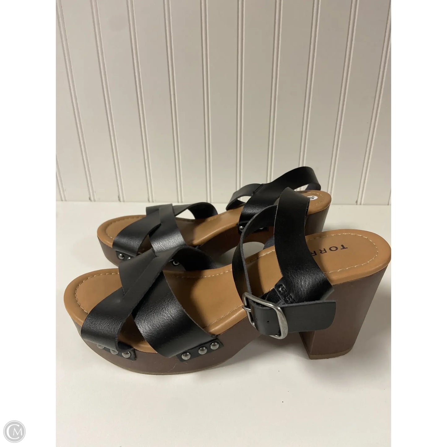 Sandals Heels Block By Torrid In Black & Brown, Size: 10