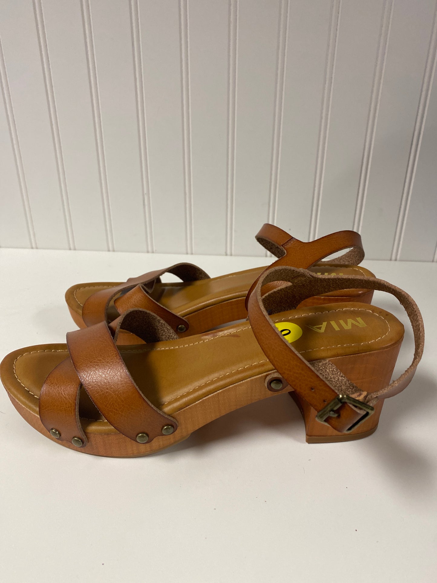 Brown Sandals Heels Block Mia, Size 9