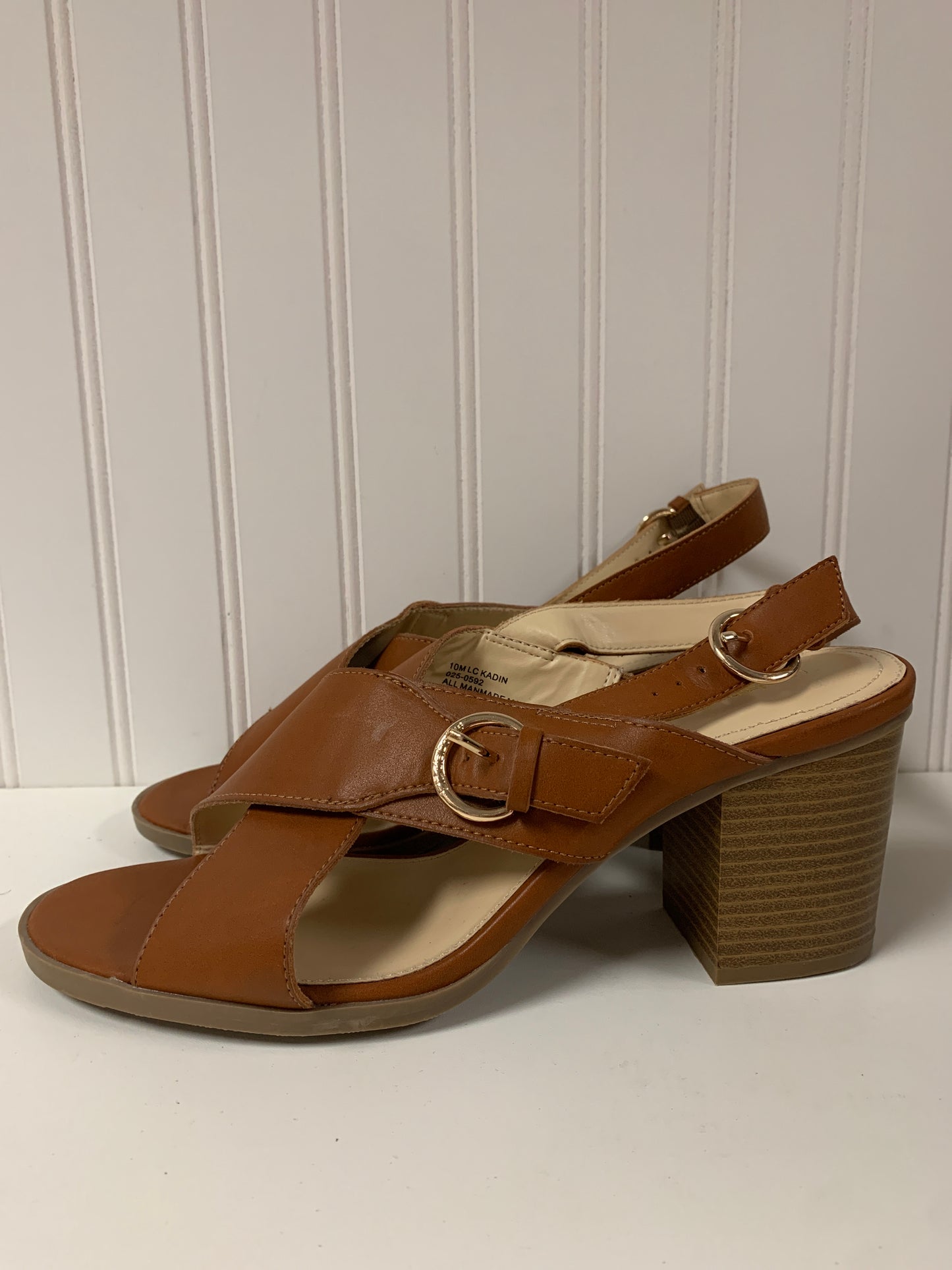 Brown Sandals Heels Block Liz Claiborne, Size 10