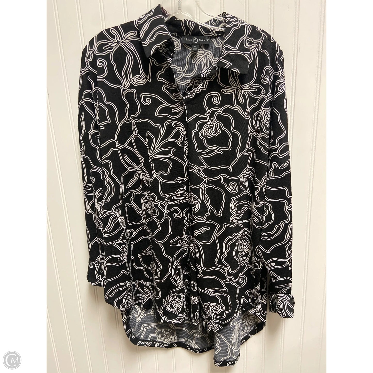 Tunic Long Sleeve By Fred David In Black & White, Size: M