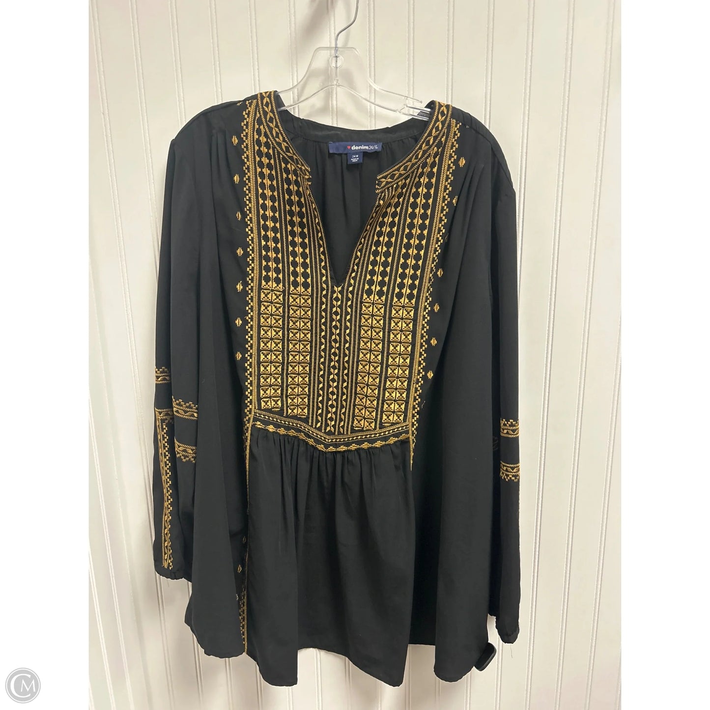 Tunic Long Sleeve By Denim 24/7 In Black & Gold, Size: 3x