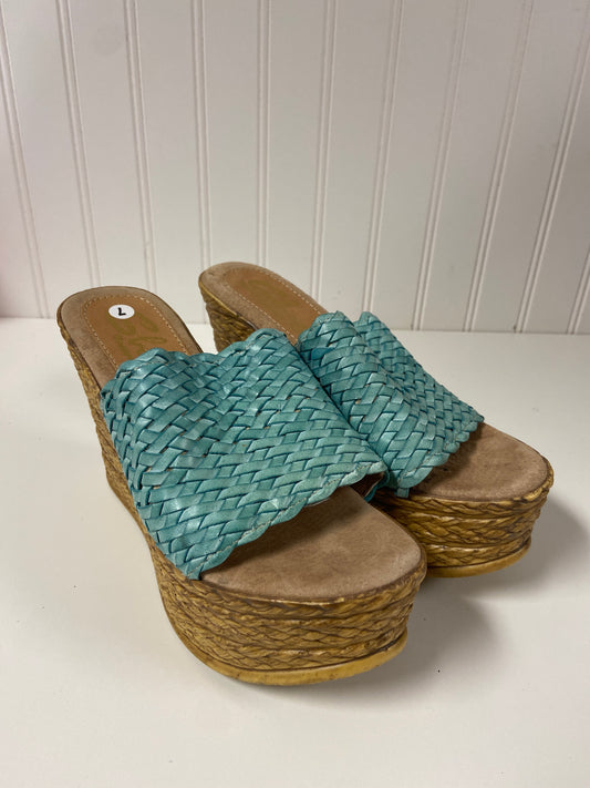 Shoes Heels Wedge By Clothes Mentor In Teal, Size: 7