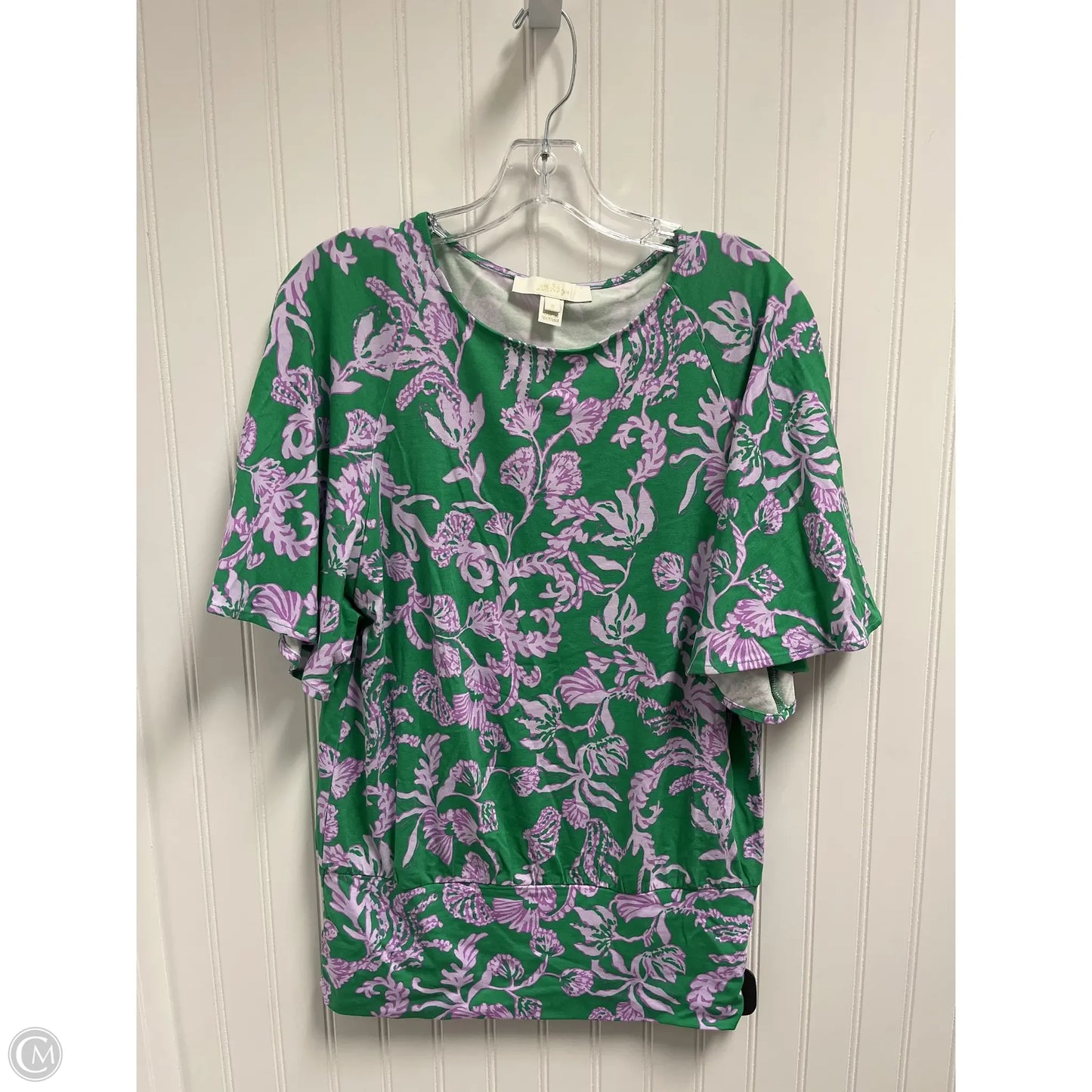 Top Short Sleeve Designer By Lilly Pulitzer In Green & Purple, Size: S