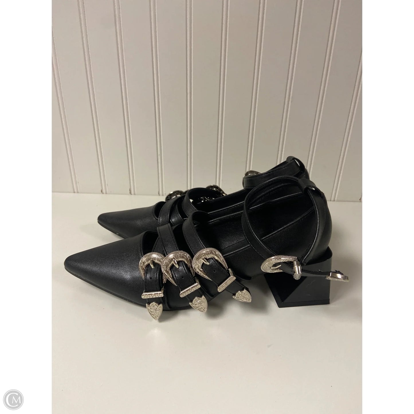 Shoes Heels Block By Clothes Mentor In Black & Silver, Size: 8.5