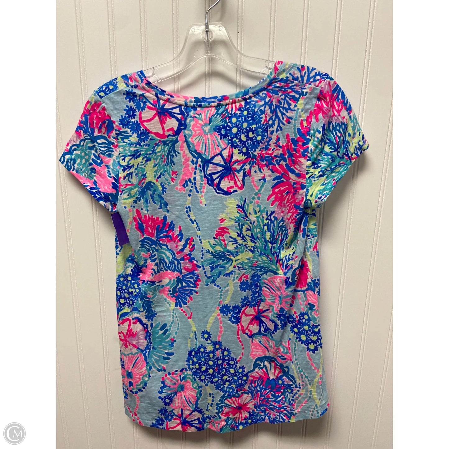 Top Short Sleeve Designer By Lilly Pulitzer In Blue & Pink, Size: Xxs