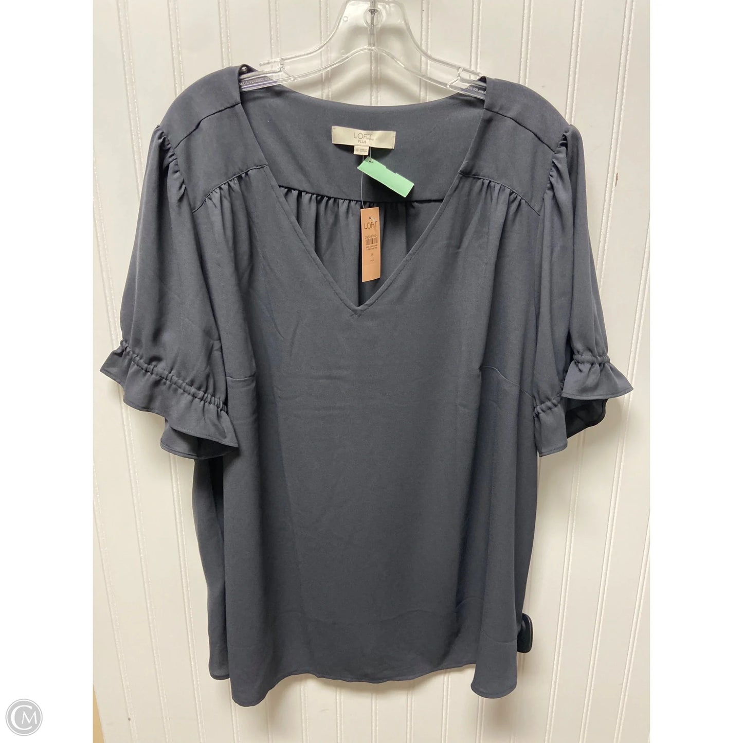 Top Short Sleeve By Loft In Grey, Size: 1x
