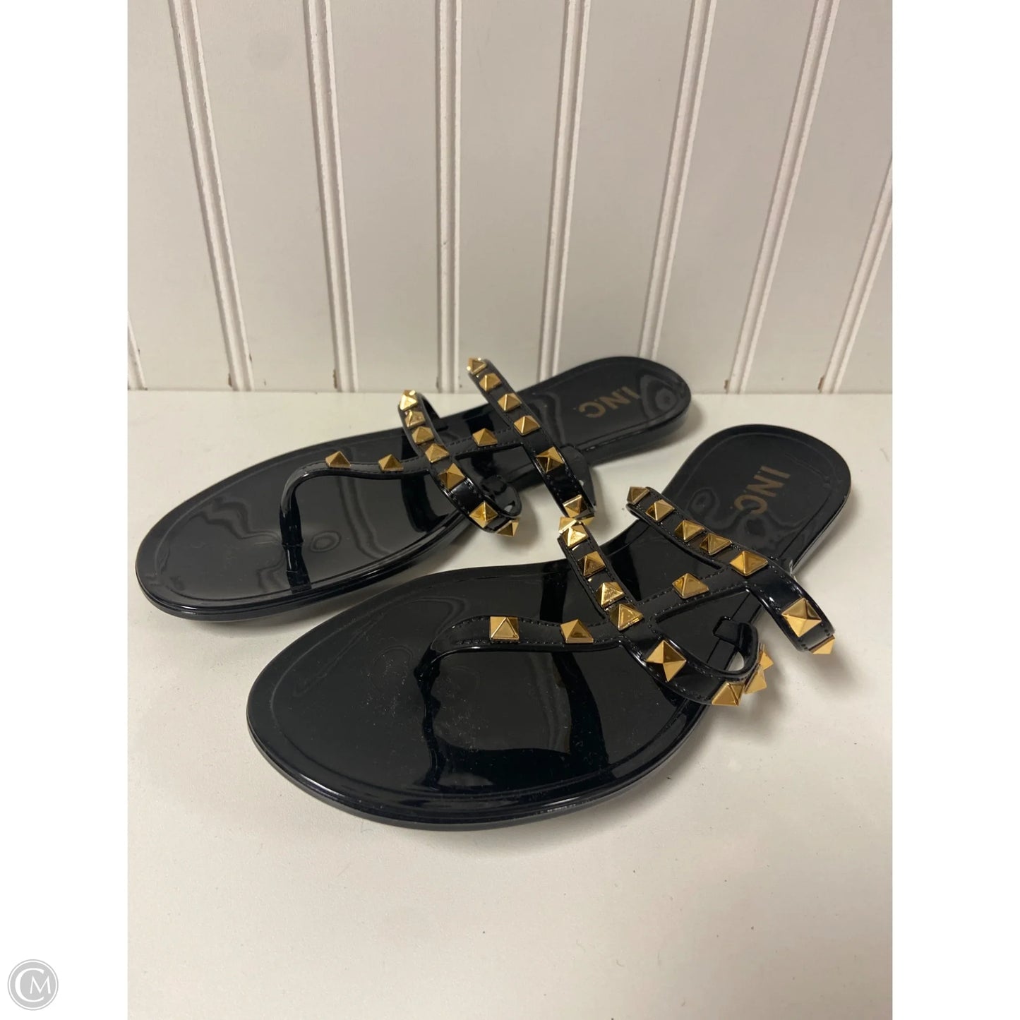 Sandals Flats By Inc In Black & Gold, Size: 8