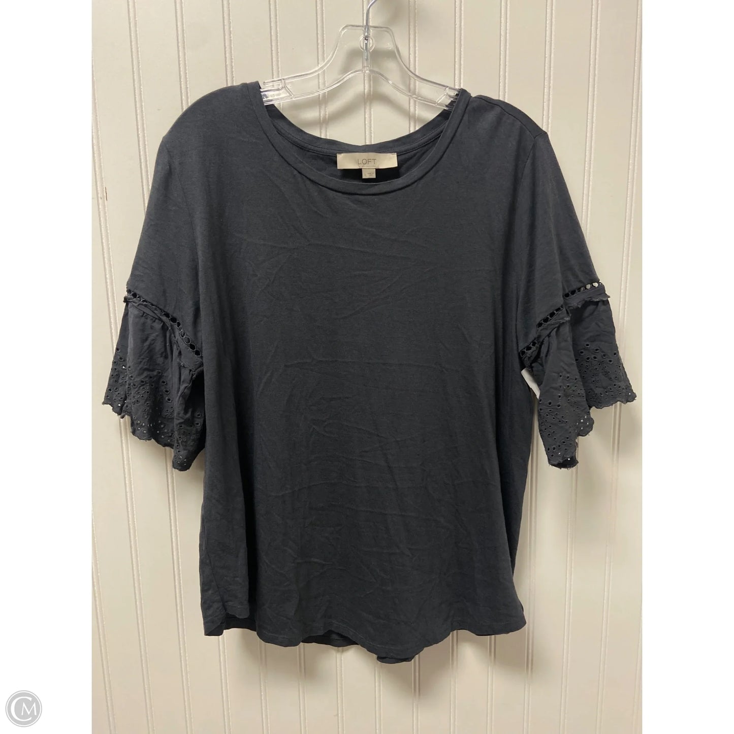 Top Short Sleeve By Loft In Grey, Size: L
