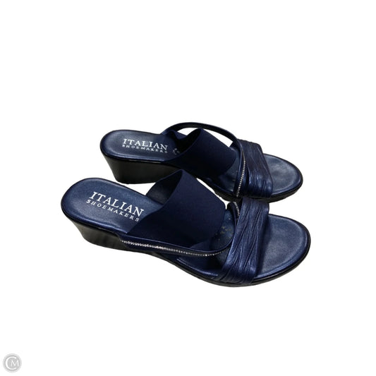 Sandals Heels Wedge By Italian Shoemakers In Blue, Size: 9