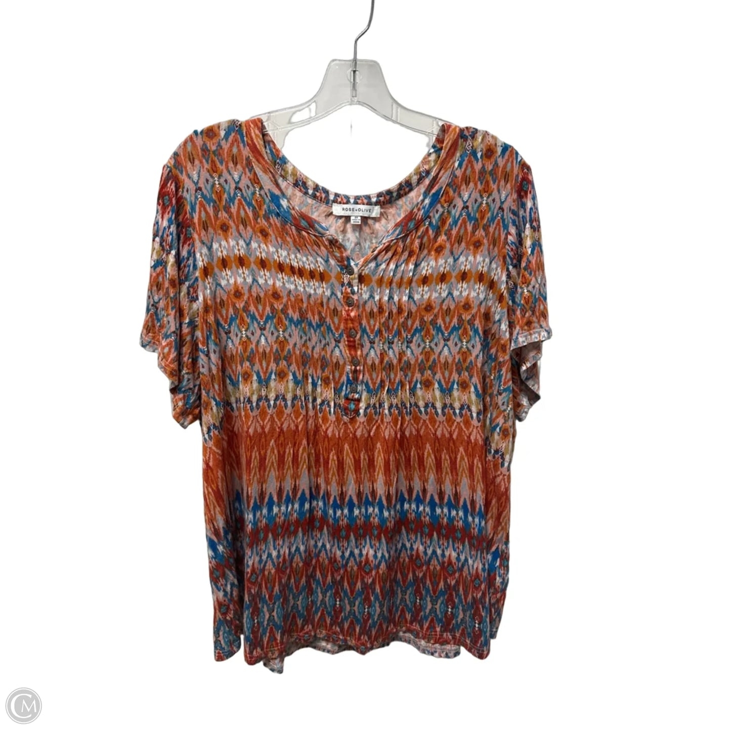 Top Short Sleeve By Rose And Olive In Blue & Orange, Size: 2x