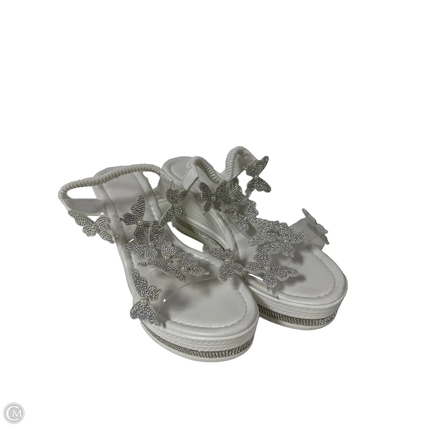 Sandals Heels Wedge By Clothes Mentor In White, Size: 9.5