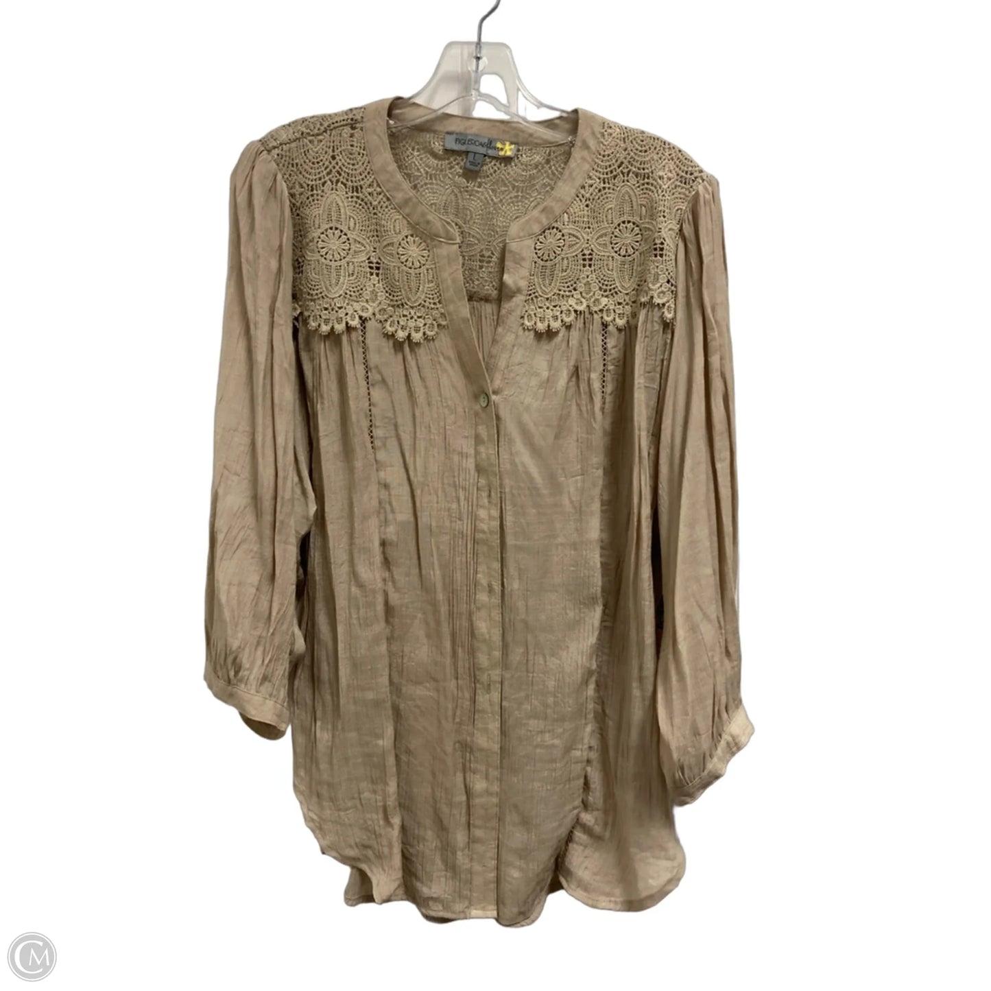 Top Long Sleeve By Figuero & Flower In Taupe, Size: L