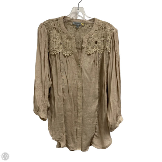 Top Long Sleeve By Figuero & Flower In Taupe, Size: L
