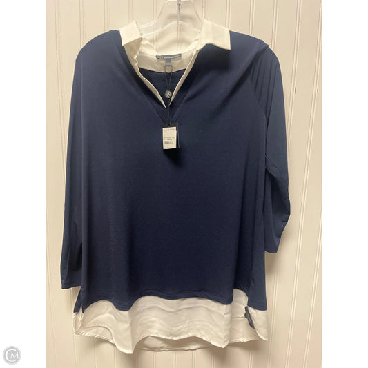 Top Long Sleeve By Adrianna Papell In Blue & White, Size: L
