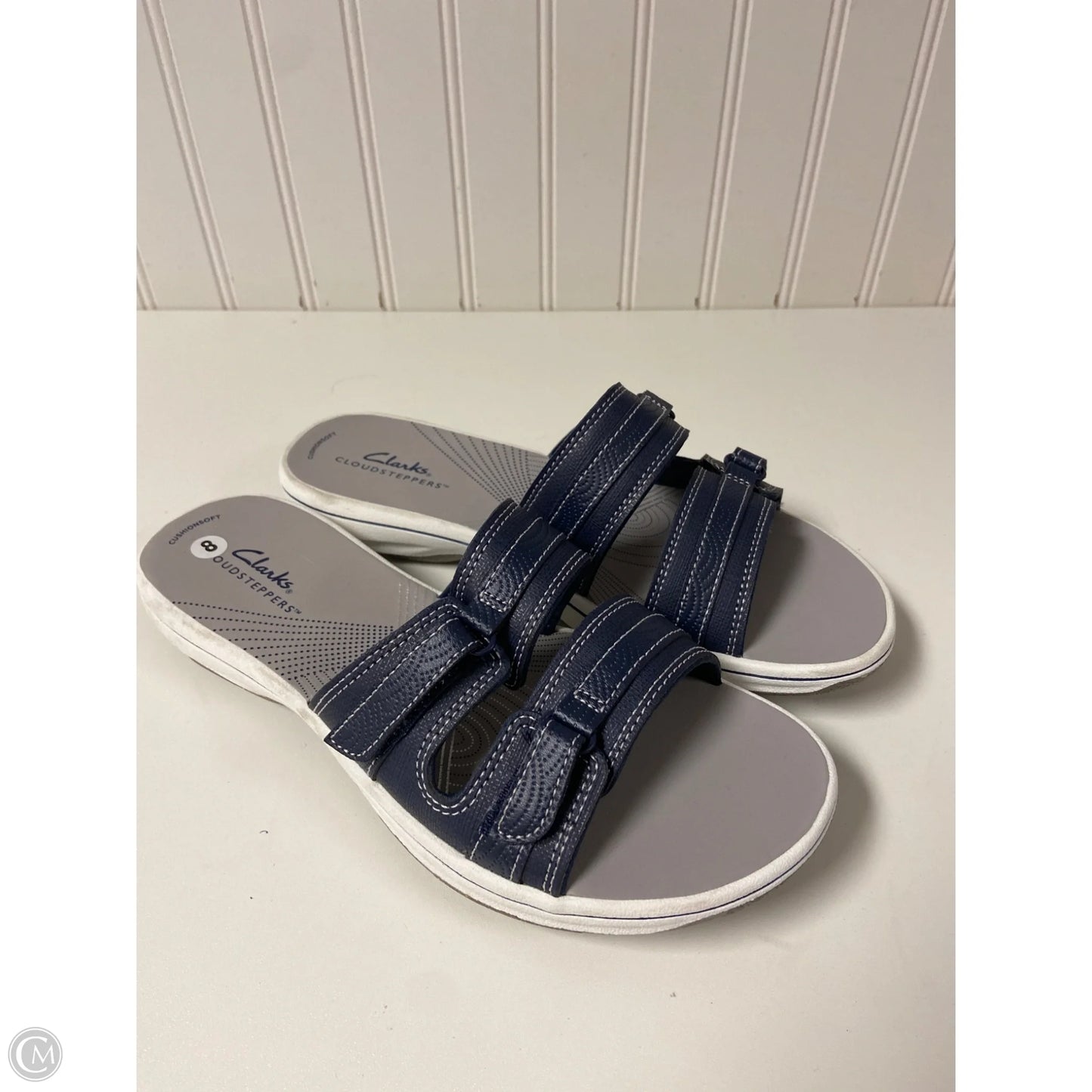 Sandals Flats By Clarks In Blue & Grey, Size: 8