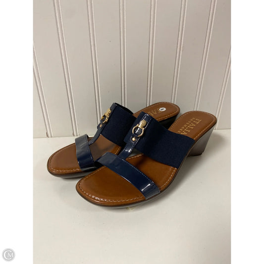 Sandals Heels Wedge By Italian Shoemakers In Blue & Brown, Size: 9