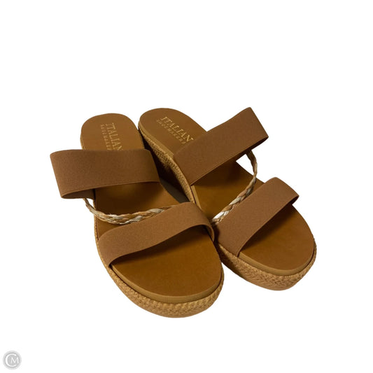 Sandals Heels Block By Italian Shoemakers In Tan, Size: 9.5