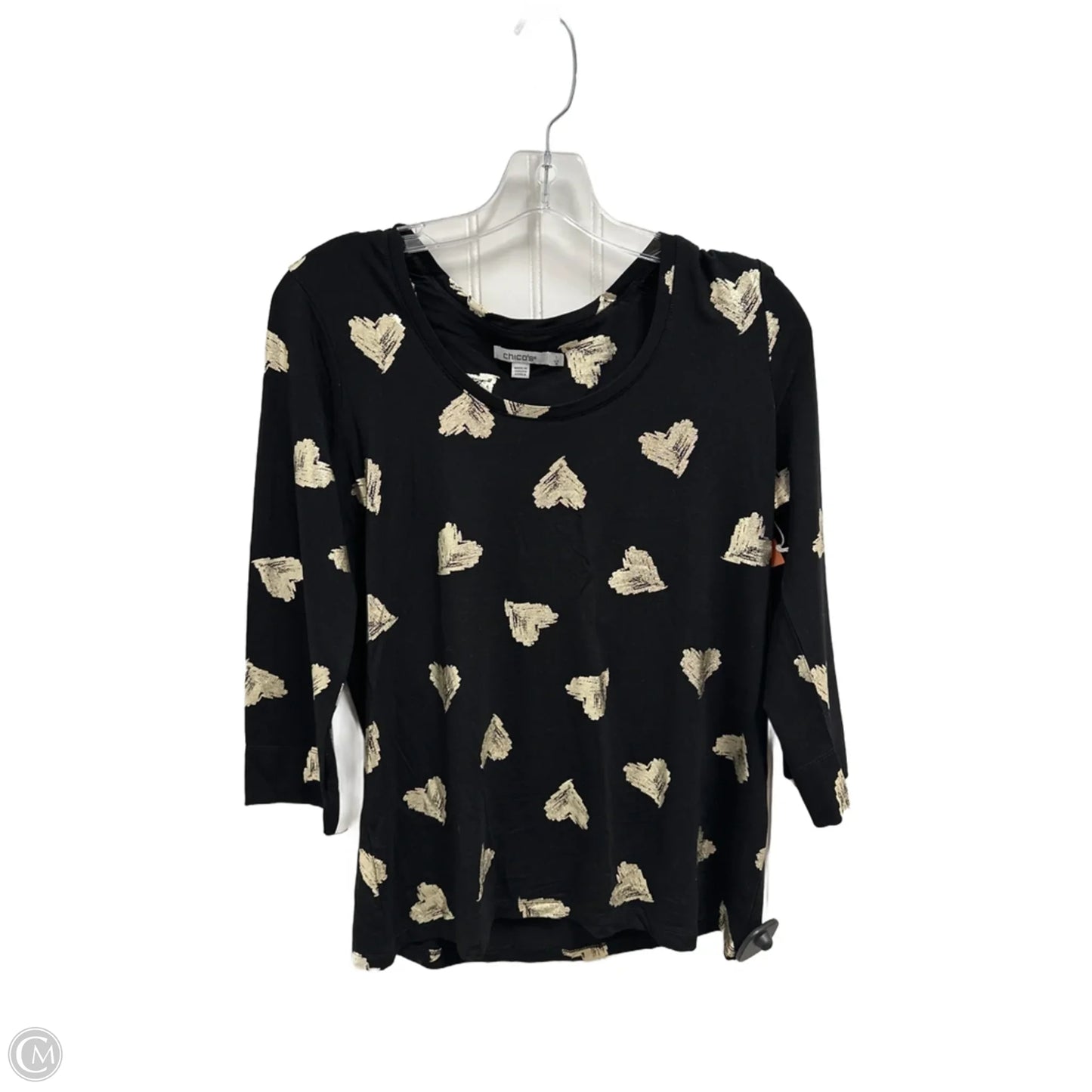 Top 3/4 Sleeve By Chicos In Black & Gold, Size: M