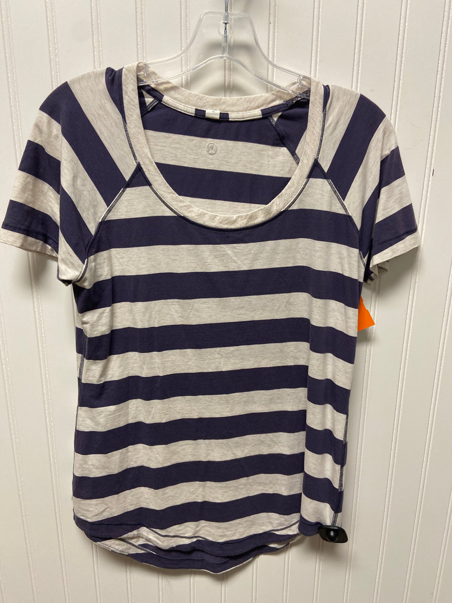 Athletic Top Short Sleeve By Lululemon In Blue & White, Size: M