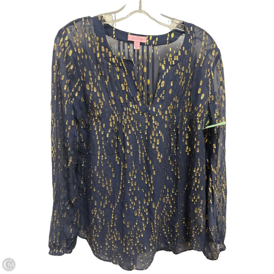 Top Long Sleeve Designer By Lilly Pulitzer In Blue & Gold, Size: S
