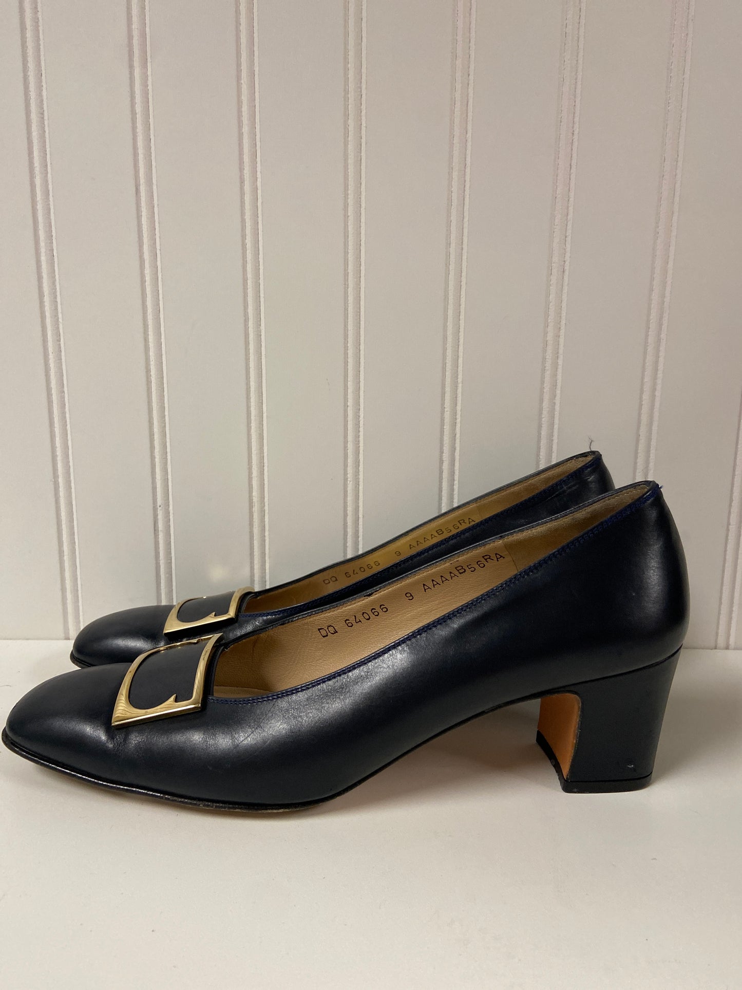 Navy Shoes Heels Wedge Ferragamo, Size 9