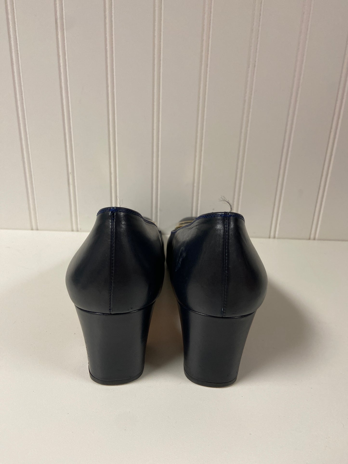 Navy Shoes Heels Wedge Ferragamo, Size 9