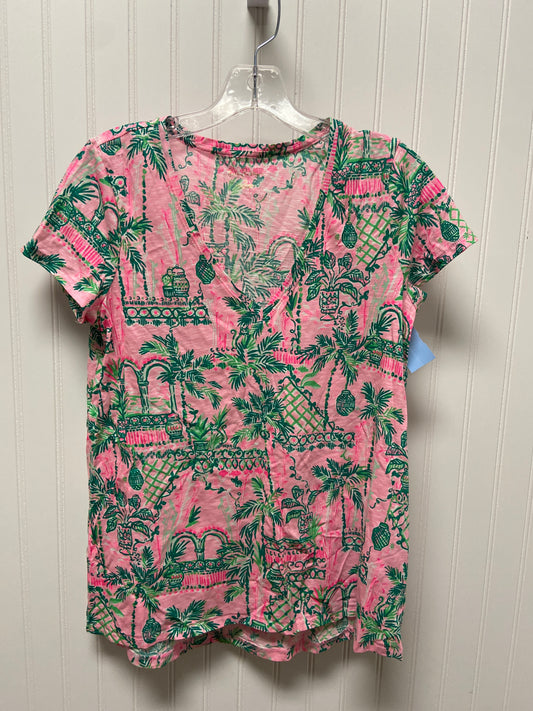 Top Short Sleeve Designer By Lilly Pulitzer In Green & Pink, Size: S