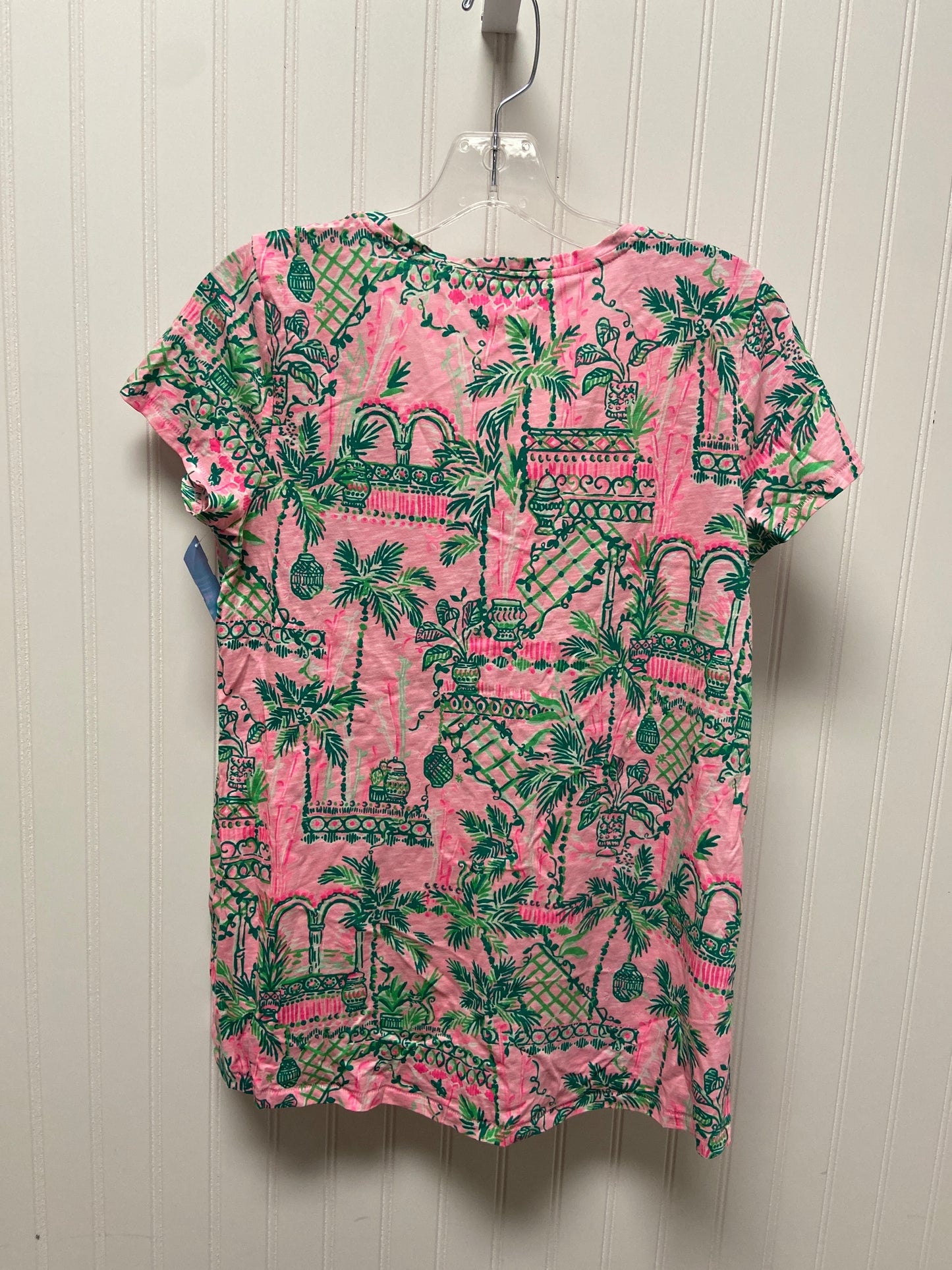 Top Short Sleeve Designer By Lilly Pulitzer In Green & Pink, Size: S