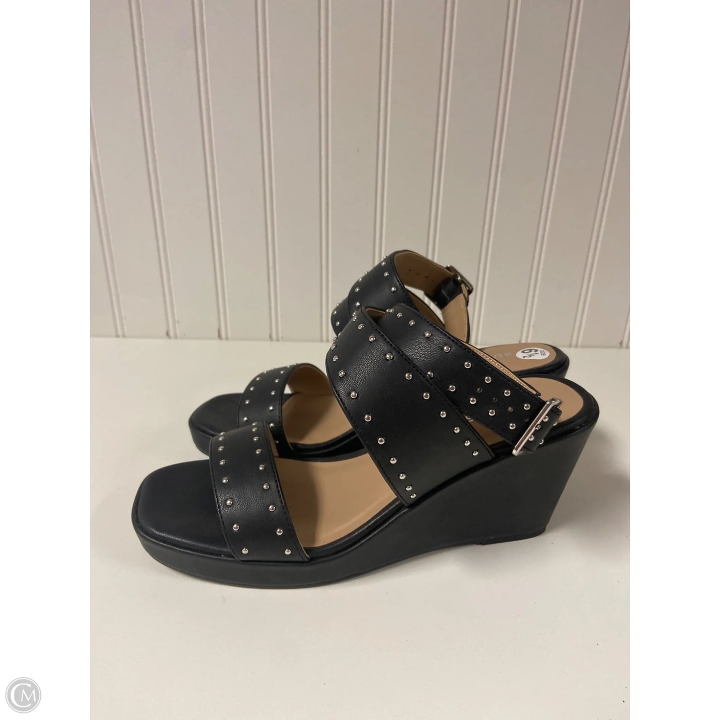 Sandals Heels Wedge By Clothes Mentor In Black, Size: 6.5