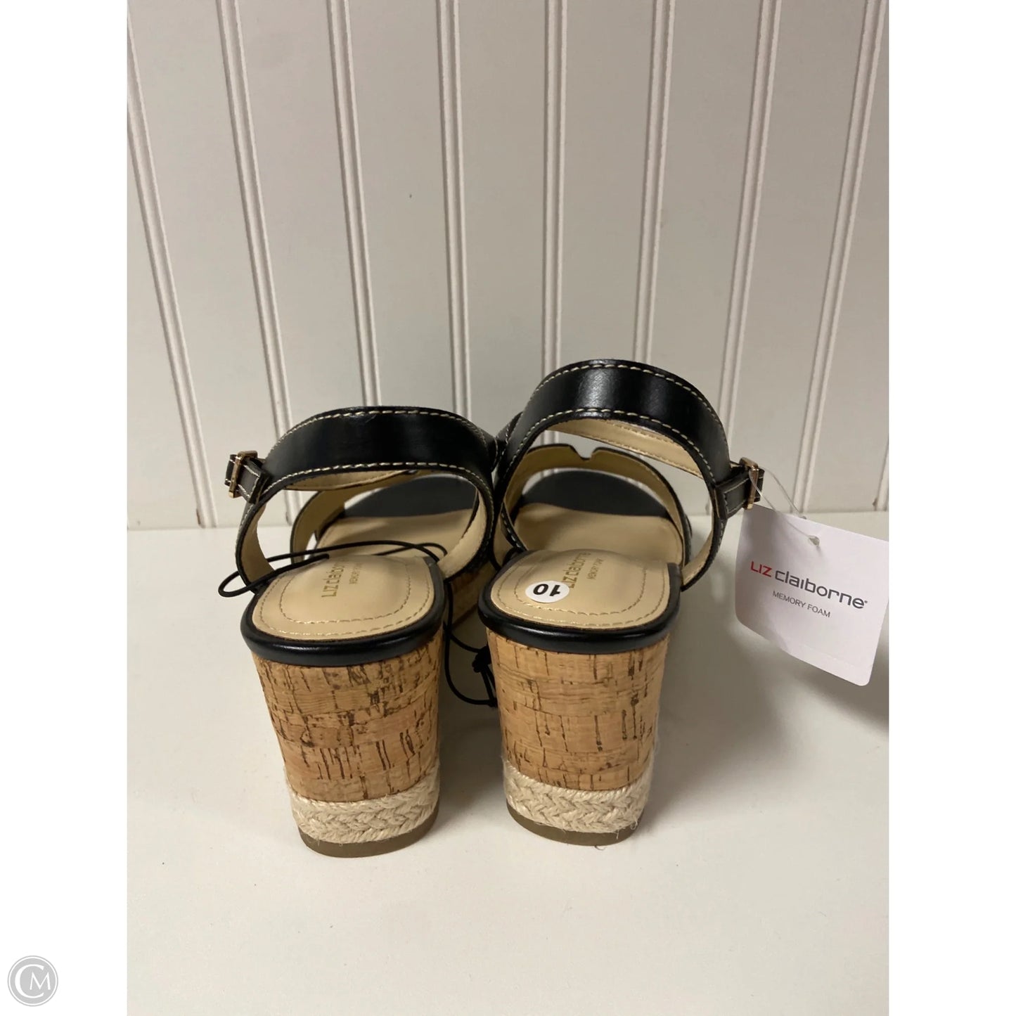 Sandals Heels Wedge By Liz Claiborne In Black & Cream, Size: 10