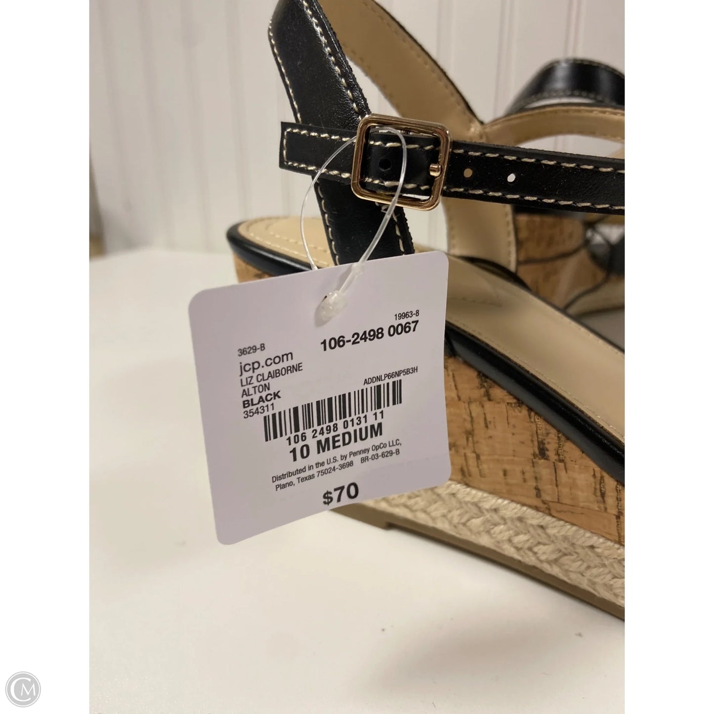 Sandals Heels Wedge By Liz Claiborne In Black & Cream, Size: 10