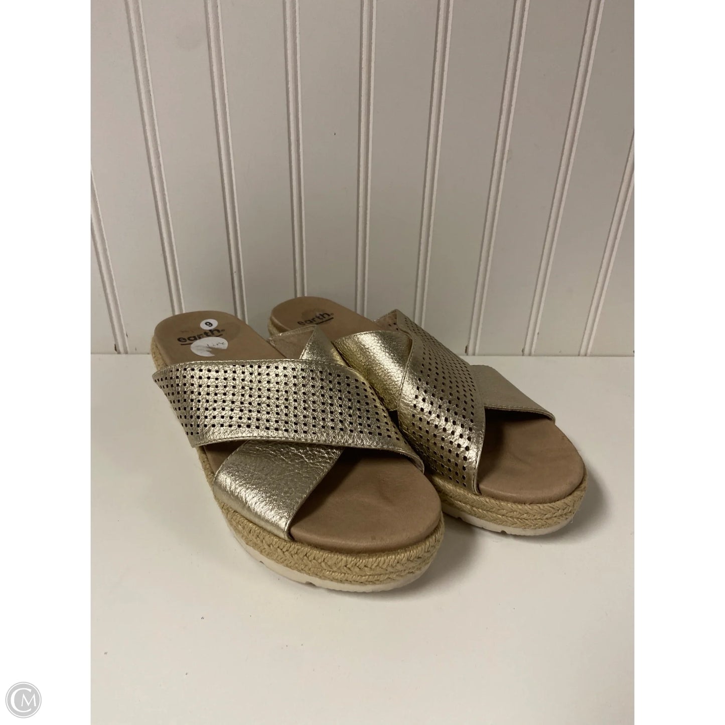 Sandals Heels Platform By Earth In Gold, Size: 9