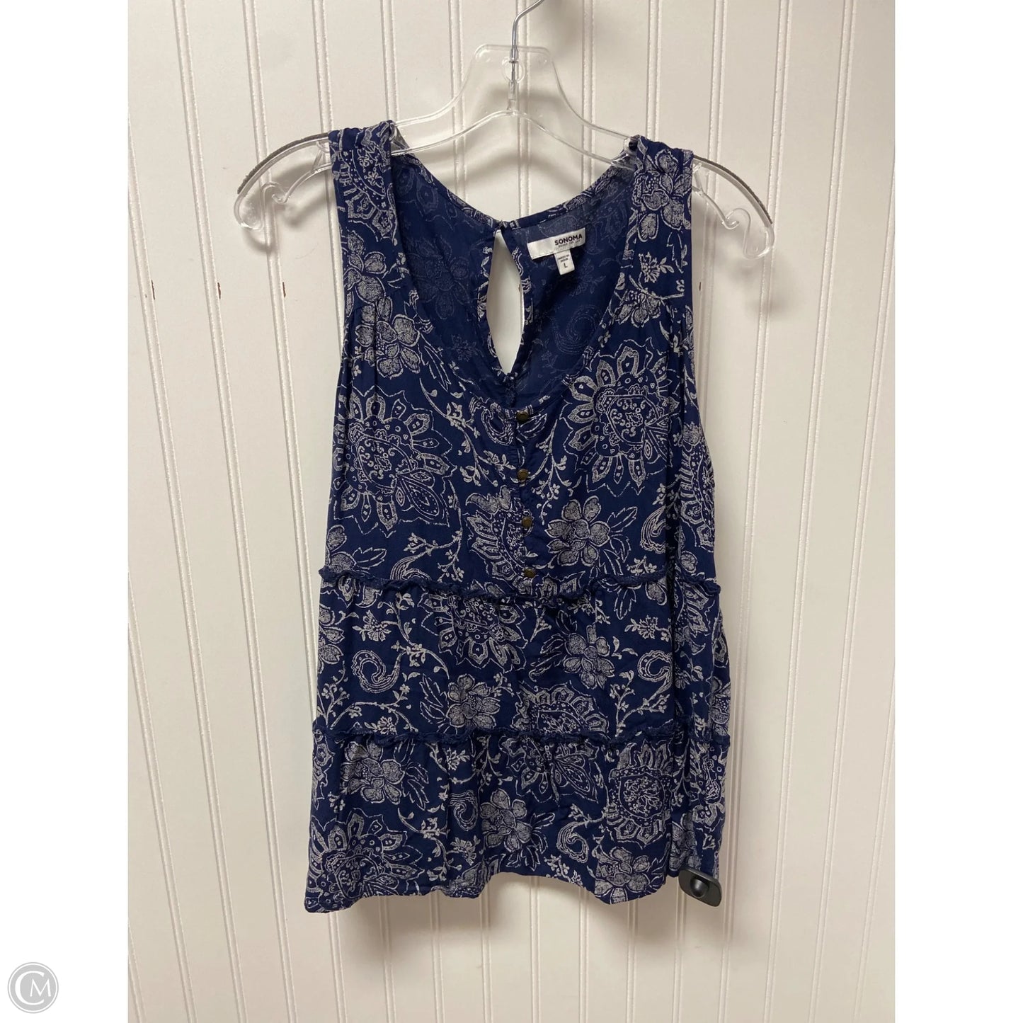 Top Sleeveless By Sonoma In Blue & White, Size: L