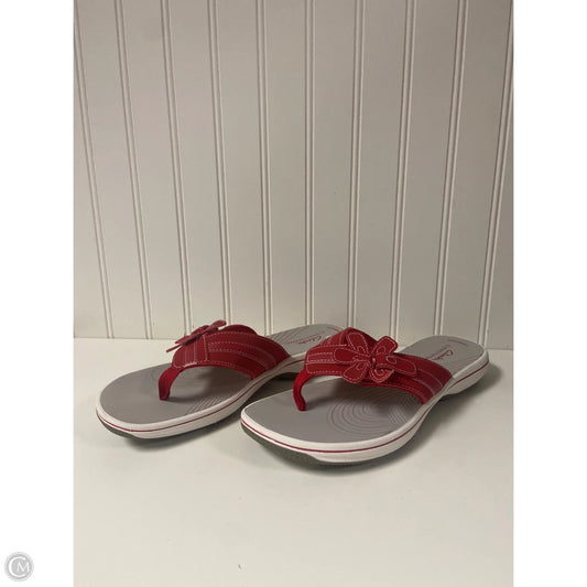 Sandals Flip Flops By Clarks In Grey & Red, Size: 9