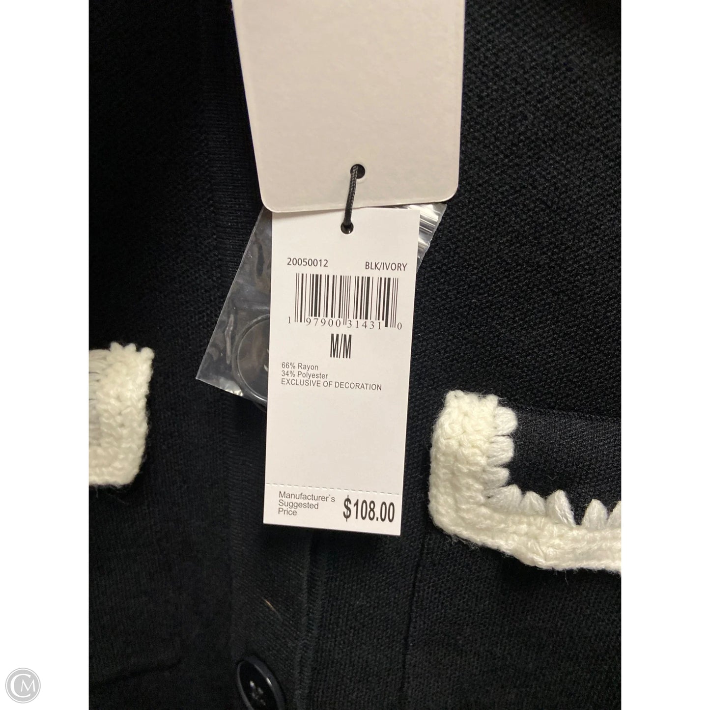 Sweater Cardigan By Chelsea And Theodore In Black & Cream, Size: M