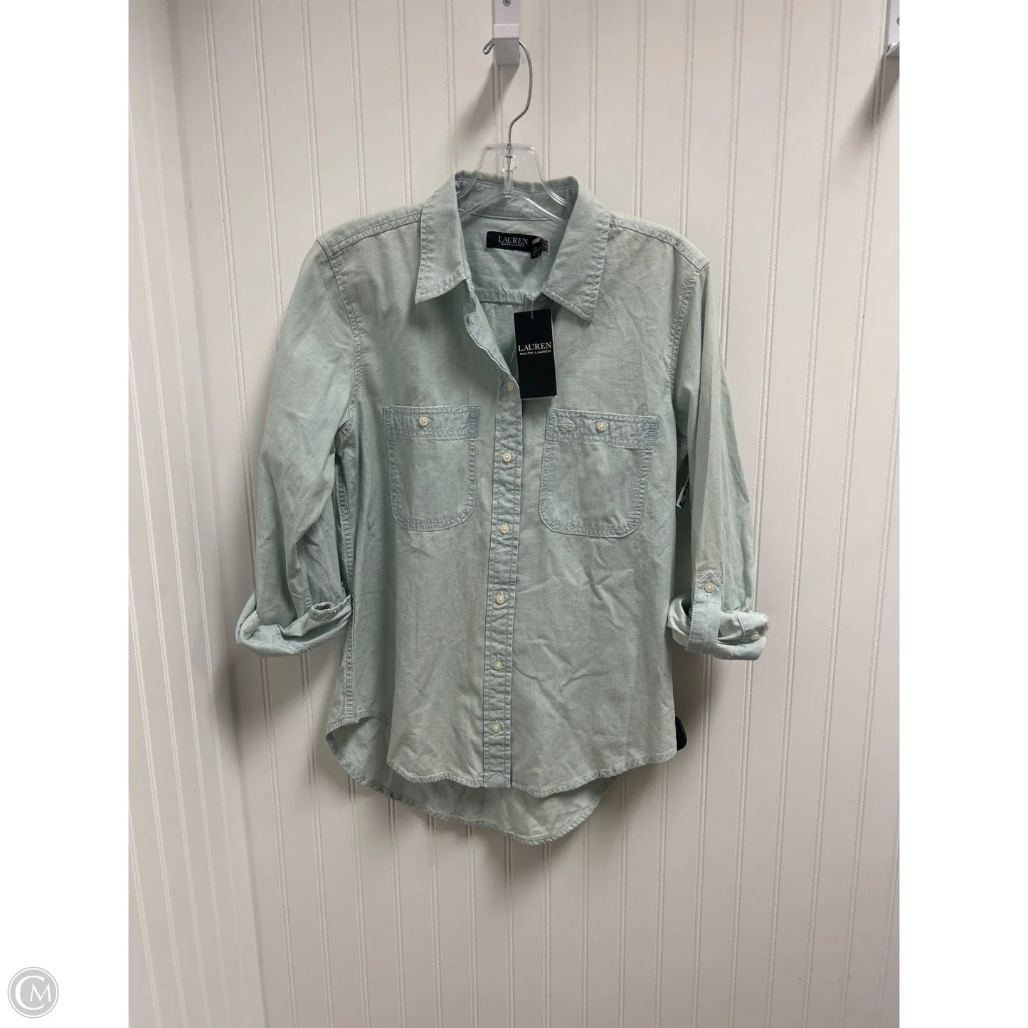 Top Long Sleeve By Lauren By Ralph Lauren In Blue Denim, Size: M
