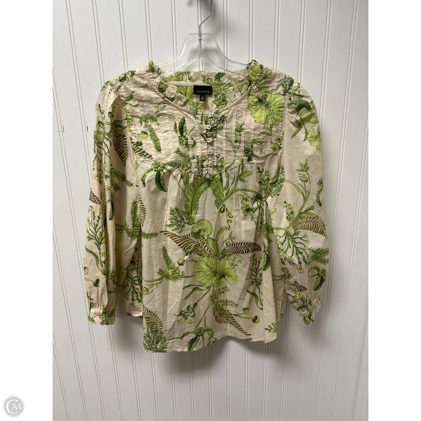 Top Long Sleeve By Talbots In Cream & Green, Size: M