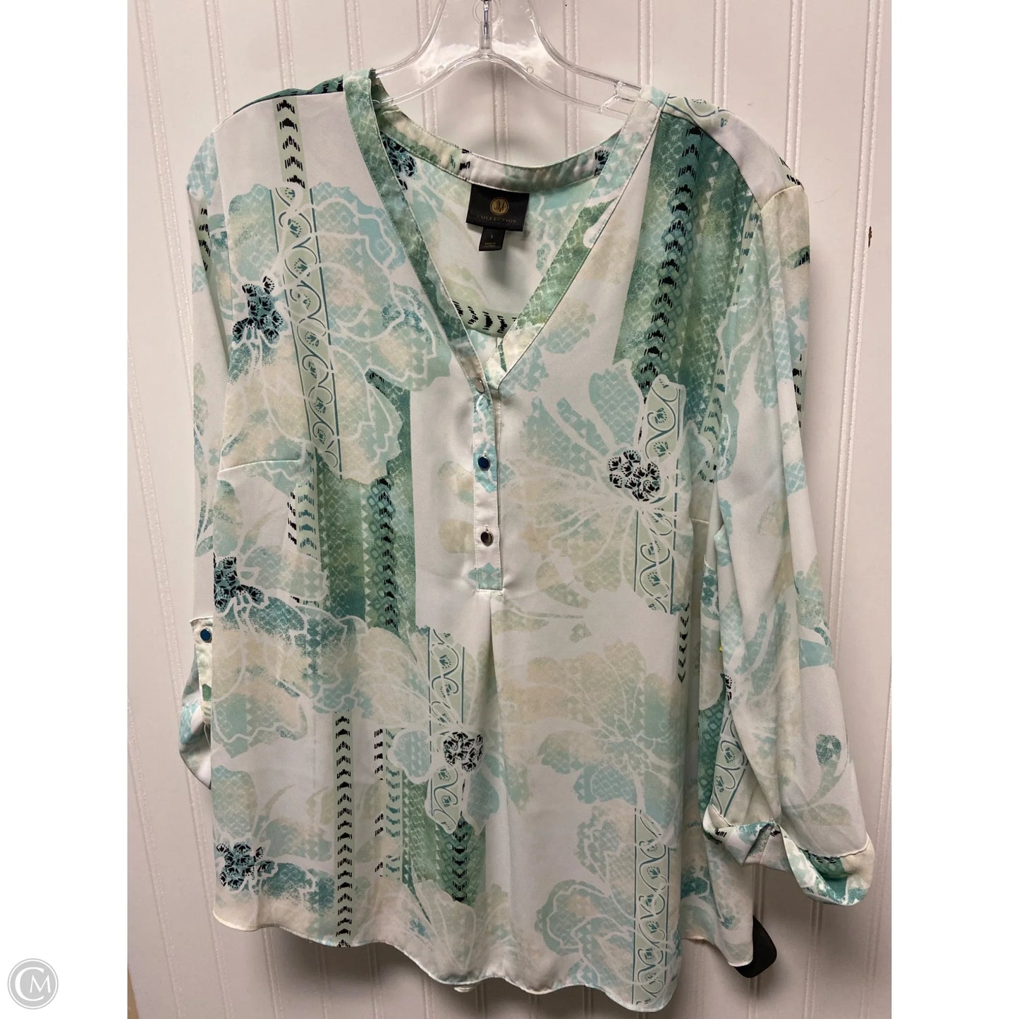 Top Long Sleeve By Jm Collections In Green & White, Size: L