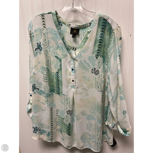 Top Long Sleeve By Jm Collections In Green & White, Size: L