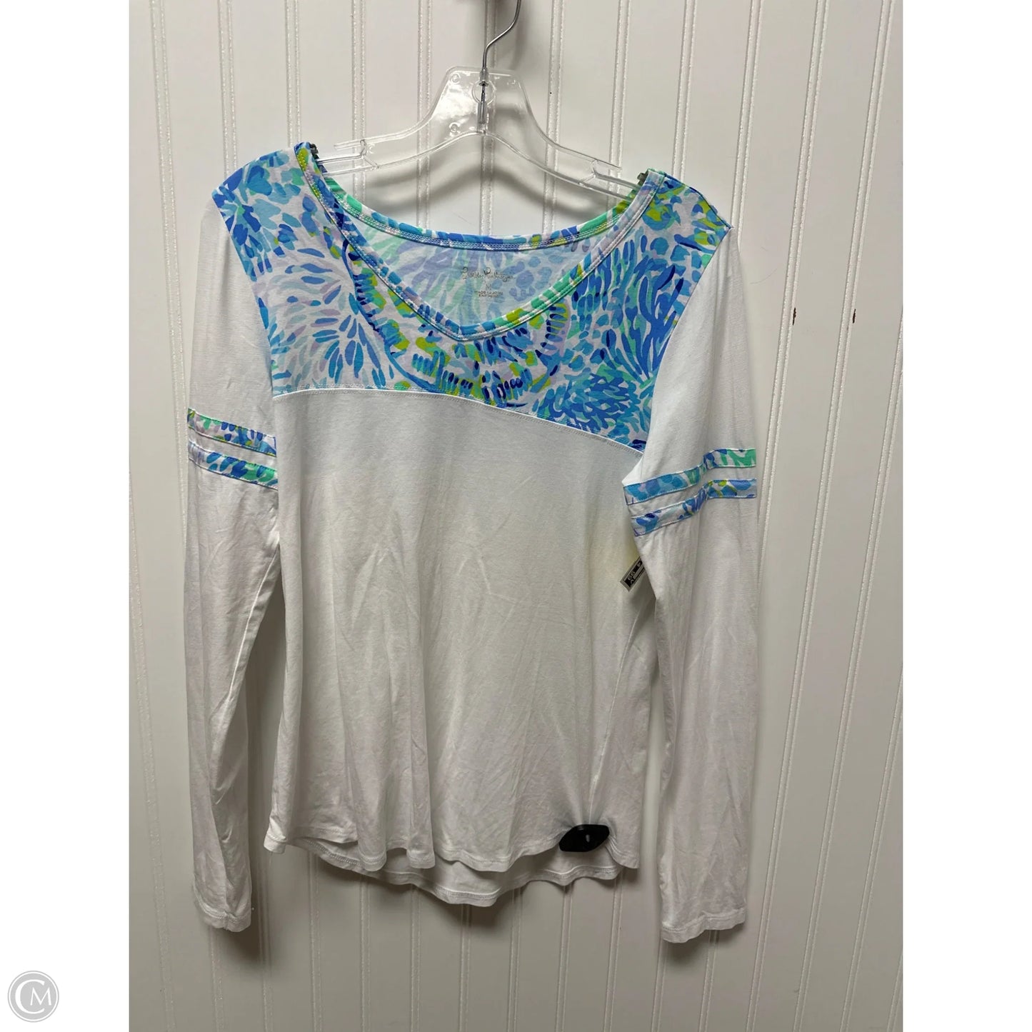 Top Long Sleeve Designer By Lilly Pulitzer In Blue & White, Size: M