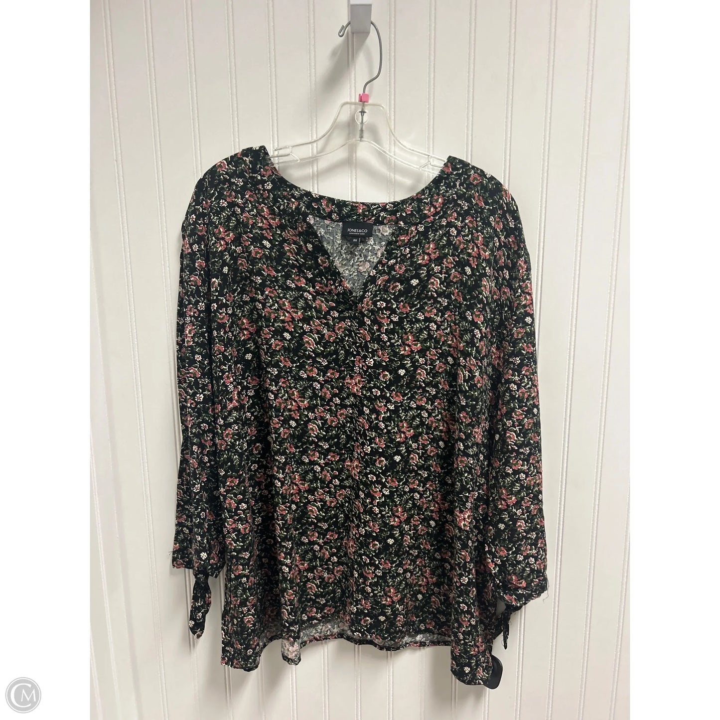 Top Long Sleeve By Jones And Co In Black & Pink, Size: 2x