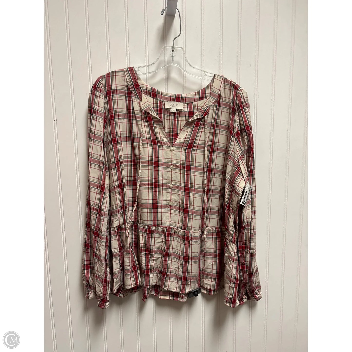 Top Long Sleeve By Loft In Plaid Pattern, Size: L